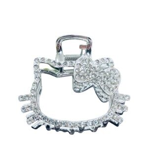 Crystal kitty Bow Silver Hair Claw Clip